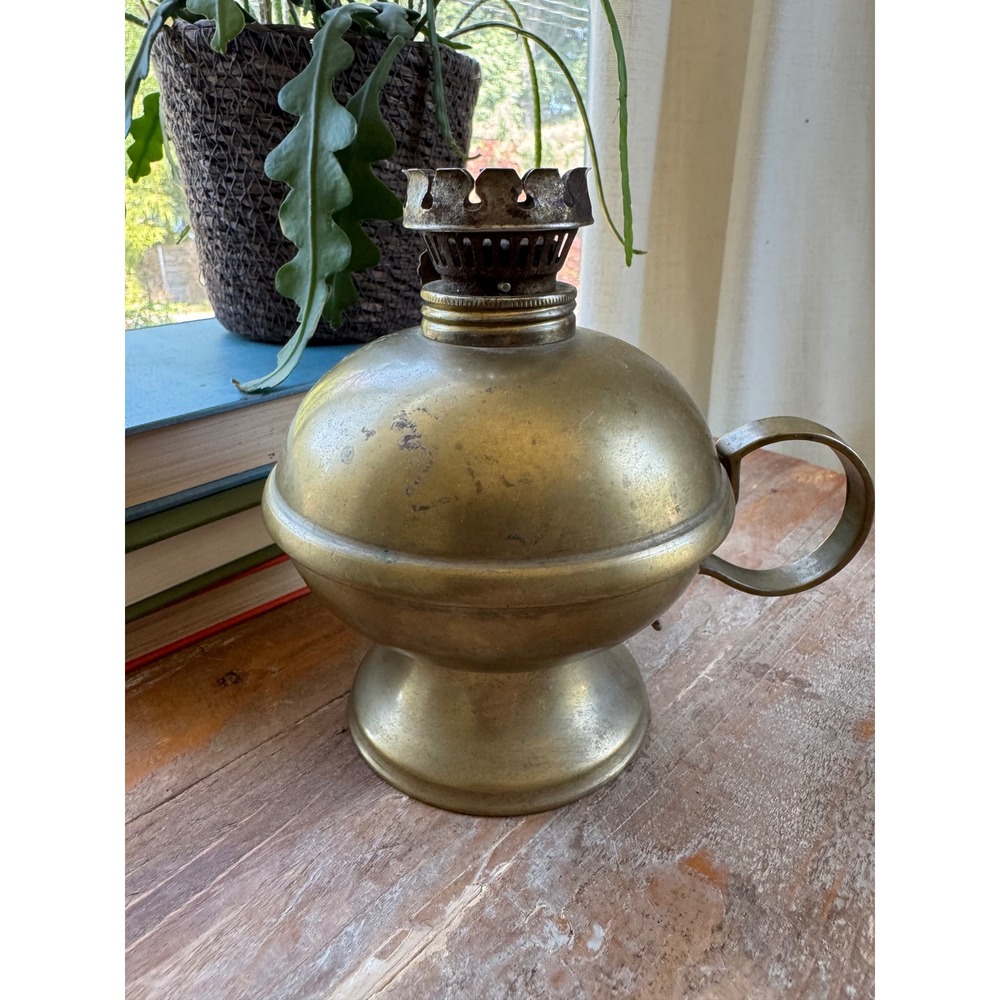 Antique Brass Finger Oil Lamp Base Pedestal Kerosene Lantern Primitive Decor
